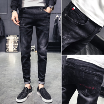 Black jeans mens hole 2020 Spring New Korean slim trend small feet pants casual mens long pants