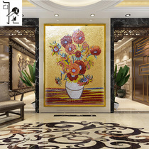 Sunflower Van Gogh vase mosaic cut painting puzzle restaurant entrance fireplace French background wall