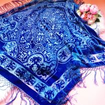 Export original single blue silk velvet big square handmade tassel European style flower type DFJ-01