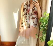 100% pure mulberry silk long scarf shawl elegant ink peony flower