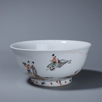  Old Tibetan multicolored peach meeting picture large bowl H-5427