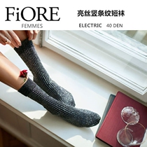 1 box 1 pair Fiore spring FEMMES series Black silver shiny socks vertical stripes 40D shiny fashion match