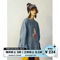  UNVESNO Retro child and PIG print AUTUMN casual trend brand couples pure cotton round neck PULLOVER SWEATER