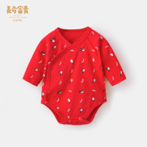 Long life rich and expensive new baby clothes Summer one-piece clothes thin spring and autumn triangle khaki 100 days full moon clothes farting clothes