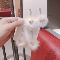 2018 New Korean fashion ear jewelry autumn winter love bright Diamond mink hair earrings