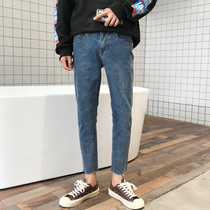 ins Super fire denim pants men slim feet Korean trend wild Tide men Net red ankle-length pants tide card 9 points