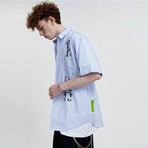 FPA (VENGETICE) PRINTED STRIPED SHORT-SLEEVED SHIRT LOOSE casual national tide brand shirt male hip-hop street