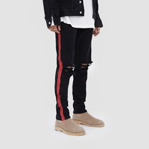 BONELESS WASHED OLD SIDE PAINT RIPPED JEANS SLIM FIT TROUSERS MEN