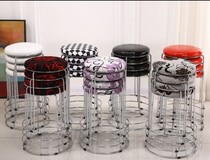 Wrought iron chair thickened round stool high stool plastic steel stool beauty salon dining stool leather stackable stool