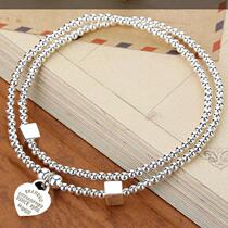 S925 silver loving card silver double ring multilayer foot chain original design Japan-ROK trend net red foot decoration 100 lap pure silver