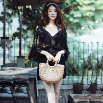 Swimsuit women split bikini three-piece sexy lace fairy steel support small chest gather high waist flat corner conservative suit