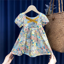 Girls dress 2022 new 1 year old 345 childrens floral summer thin section baby foreign style summer short-sleeved backless