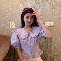  2020 summer new French sweet doll collar age-reducing bubble sleeve shirt waist thin short shirt women