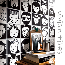 Black and white tiles 300 simple modern kitchen bathroom kindergarten wall tiles Cartoon cartoon avatar floor tiles 300