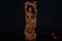 Boutique yellow poplar wood finely carved lotus at the Guanyin pendulum piece A solid wood engraving handlebar piece living room decoration technique