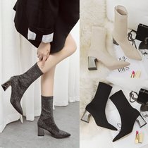 Net red thin boots women winter warm boots Martin boots women 2019 new elastic socks boots rough heel high heel women shoes