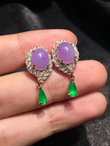 18k gold inlaid violet jadeite earrings earrings Yang green earrings egg-faced ear hooks natural Burmese jadeite ice species