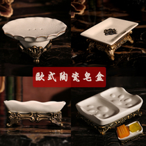  American country ceramic painted soap box high-end European creative soap dish wash basin soap dish with drain hole