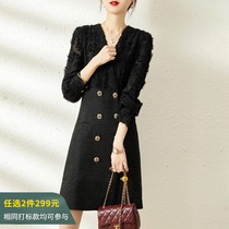 2021 summer dress new skirt womens versatile elegant temperament fashion stitching classic long V collar dress