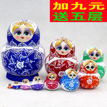 Matryoshka Russian ten-layer pure hand-painted 10-layer Basswood ethnic characteristics traditional handicrafts gift 0365