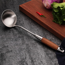 National Wind 304 Stainless Steel Spoon Kitchen Home Cookware Thickened Wood Handle Hollow Heat Insulation Anti-Burn Soup Spoon