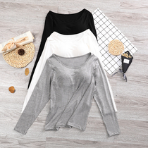 Autumn and winter modal Cup one with chest pad long sleeve T-shirt female SLIM exercise yoga top low neck base shirt