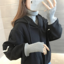 High collar Lazy Wind Fake two splicing Lianhood Women Cavet Velvet Thickened Loose Korean version Winter fit 2020 New wave