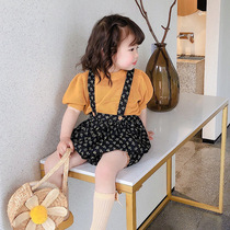 NANI children's clothing girls summer cotton printed short sleeve straps suit baby girl fashionable straps shorts Joker