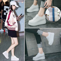 Hong Kong new small white shoes with high inner thick bottom female leather leisure Korean version of Wild tie board shoes pine cake shoes