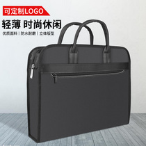 Briefcase canvas File Bag Mens a4 Portable briefcase custom text logo conference bag computer bag information bag Office business zipper multi-layer large capacity storage bag