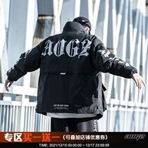 AOGZ National Tide brand winter down cotton jacket men loose print stand collar jacket thickened tooling coat couple cotton clothes