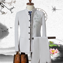 Suit mens trendy suit winter thickened tunic youth Korean Chinese style jacket handsome slim-fitting stand-up collar suit