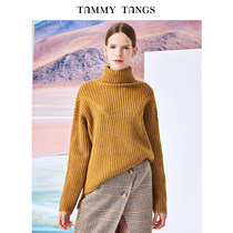 Sugar force winter new European and American womens yellow turtleneck base sweater lazy wind loose sweater top