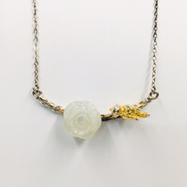 Silver inlaid and field jade egg noodles with color pick self-born chain pendant-AD6524