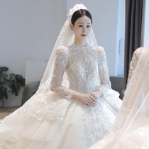 French main wedding dress 2021 new bride long sleeve Palace style pregnant woman luxury tailed dress senior sense light winter