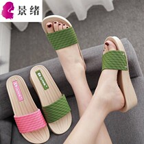 Slipper women outside the summer shoes seaside one word drag lady high heel beach shoes non-slip thick soles slippers women