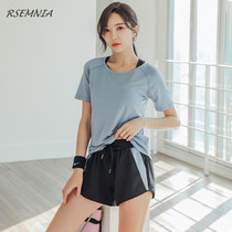 Rsemnia loose fat mm yoga suit womens short-sleeved thin outdoor running suit quick-drying fitness exercise suit