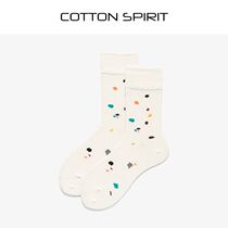 Cotton Spirit White Socks Womens Mid-tube Socks Japanese Korean Personality Irregular Color Dots College Wind Trendy Socks