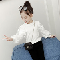 Girls white base shirt 2020 autumn new childrens high collar foreign style small shirt little girl long-sleeved sweater tide