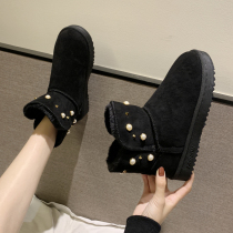 Pearl suede short tube boots women 2021 Winter New Wild casual flat top velvet non-slip snow boots