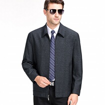 Autumn and winter new mens jacket casual non-iron lapel coat middle-aged mens solid color warm Joker jacket outside