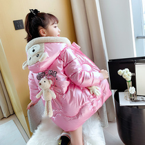 Girl 2021 new winter dress with long foreign air bright leather cute-free cotton padded jacket Childrens down cotton clothes jacket