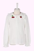 2102-007 Princess collar strawberry embroidery base long sleeve top