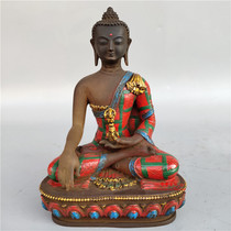 Antique miscellaneous Old glass painted Buddha Statue of His Holiness Shakyamuni Temple worship ornaments Antique collection