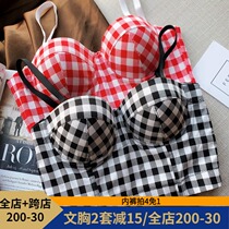 Midnightblue European and American niche sling Fishbone bra thin outside wear inside plaid one student