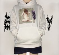  funckfasss exclusive homemade lonely angel khaki style thunderbolt letters plus velvet sweater long-sleeved men and women