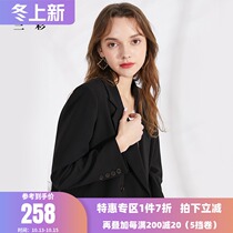 Three color 2021 spring new suit collar long double-breasted long sleeve straight suit jacket women