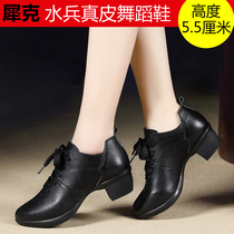 Rhinoceros autumn and winter dance shoes womens real leather soft-soled mid-heel square dance womens shoes Sailor dance shoes sports dance shoes