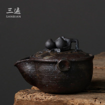 Three times Japanese handmade firewood bottle teapot coarse pottery hand-grabbing pot Birthday Peach Bowl kung fu tea set tea maker