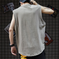 Summer simple sleeveless t-shirt mens Japanese retro style loose oversize solid color national tide round neck vest